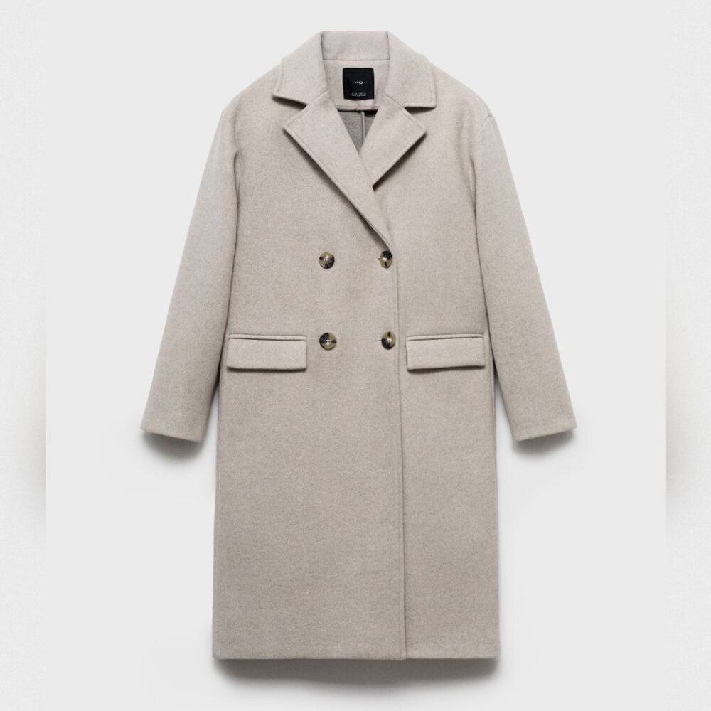 MANGO Double-breasted midi coat beige light brown oatmeal
